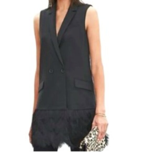 Banana Republic Black Sleeveless fringe vest double breasted size 14 - Picture 1 of 10
